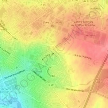 Topografische Karte La Frenière, Höhe, Relief