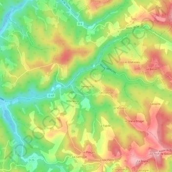 Topografische Karte Ventajol, Höhe, Relief