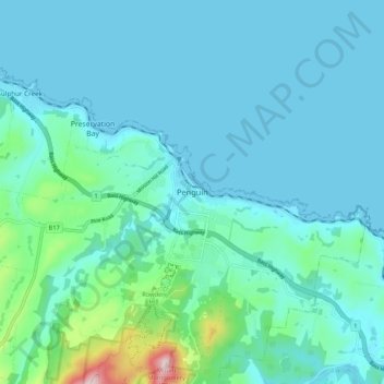 Topografische Karte Penguin, Höhe, Relief