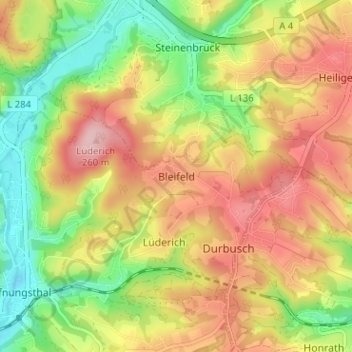 Topografische Karte Bleifeld, Höhe, Relief