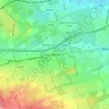 Topografische Karte East Whitburn, Höhe, Relief