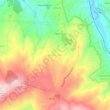 Topografische Karte Manhuncelos, Höhe, Relief