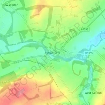 Topografische Karte Pencaitland, Höhe, Relief