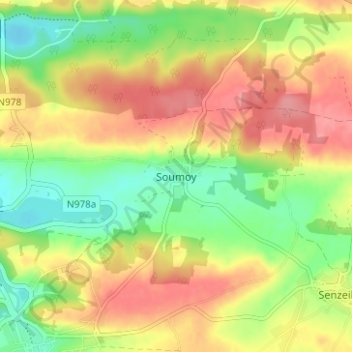 Topografische Karte Soumoy, Höhe, Relief