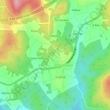 Topografische Karte O Reboredo, Höhe, Relief