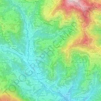 Topografische Karte Sottoriva, Höhe, Relief