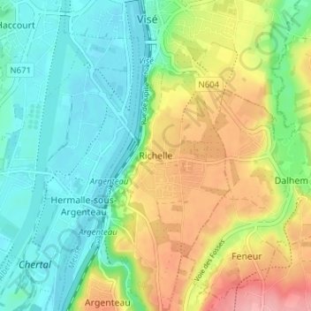 Topografische Karte Richelle, Höhe, Relief