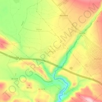 Topografische Karte Cozvíjar, Höhe, Relief