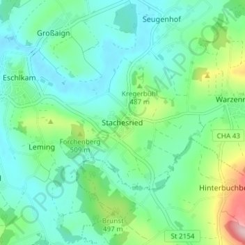 Topografische Karte Stachesried, Höhe, Relief