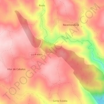 Topografische Karte Coto de Ceduras, Höhe, Relief
