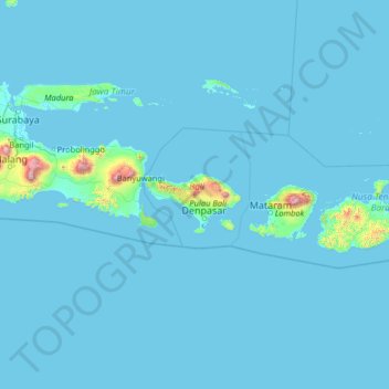 Topografische Karte Bali, Höhe, Relief