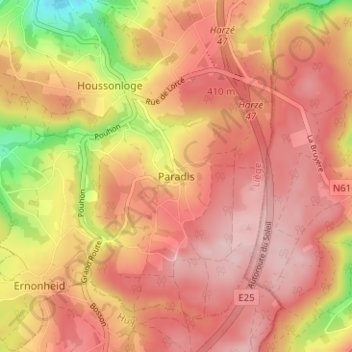 Topografische Karte Paradis, Höhe, Relief