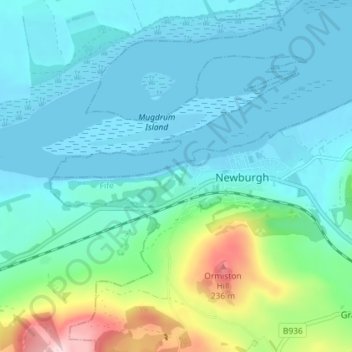Topografische Karte Mugdrum, Höhe, Relief