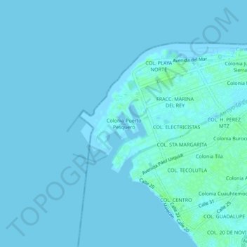 Topografische Karte Colonia Puerto Pesquero, Höhe, Relief