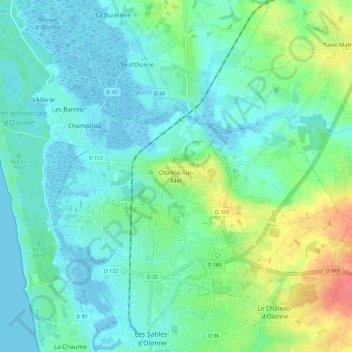 Topografische Karte Olonne-sur-Mer, Höhe, Relief