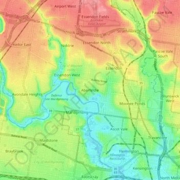 Topografische Karte Aberfeldie, Höhe, Relief