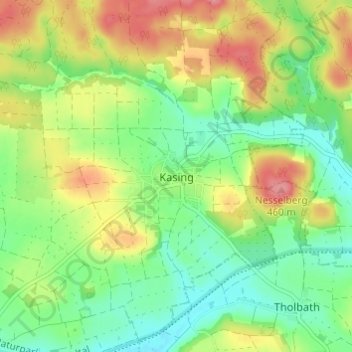 Topografische Karte Kasing, Höhe, Relief