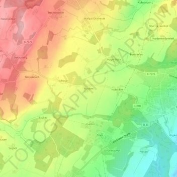 Topografische Karte Mocken, Höhe, Relief