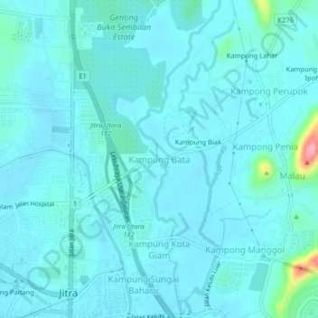 Topografische Karte Kampung Bata, Höhe, Relief