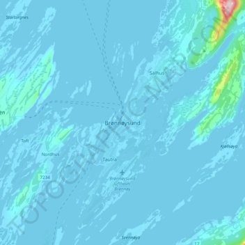 Topografische Karte Brønnøysund, Höhe, Relief