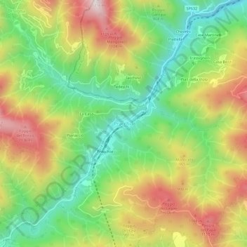 Topografische Karte Pracchia, Höhe, Relief