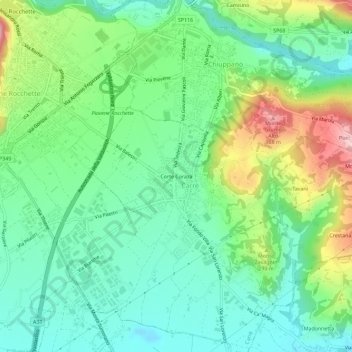 Topografische Karte Corte Coraza, Höhe, Relief
