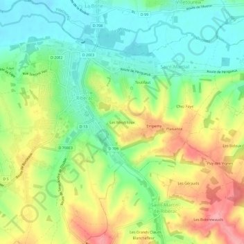 Topografische Karte Les Moutilloux, Höhe, Relief