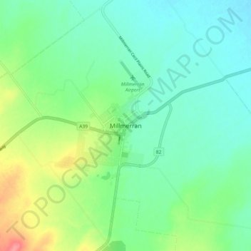 Topografische Karte Millmerran, Höhe, Relief