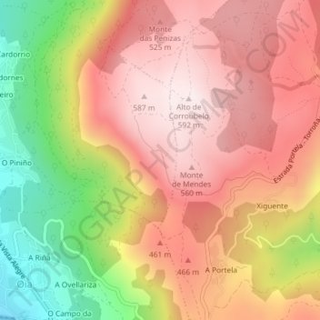 Topografische Karte Corroubelo, Höhe, Relief