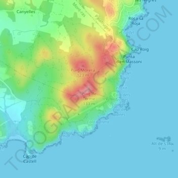Topografische Karte Puig de Terme, Höhe, Relief