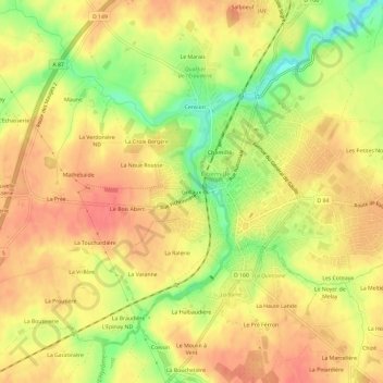 Topografische Karte Grillaux, Höhe, Relief