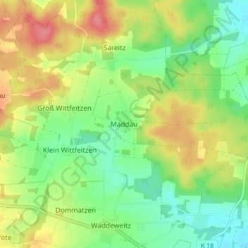 Topografische Karte Maddau, Höhe, Relief