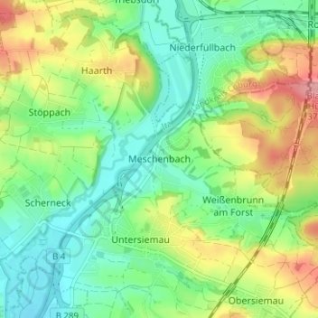Topografische Karte Meschenbach, Höhe, Relief