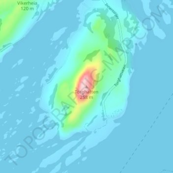 Topografische Karte Torghatten, Höhe, Relief