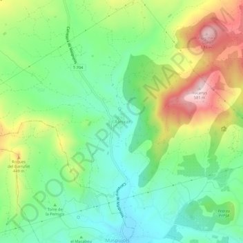 Topografische Karte l'Aleixar, Höhe, Relief