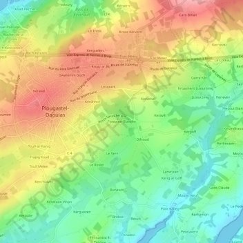 Topografische Karte Fontaine Blanche, Höhe, Relief