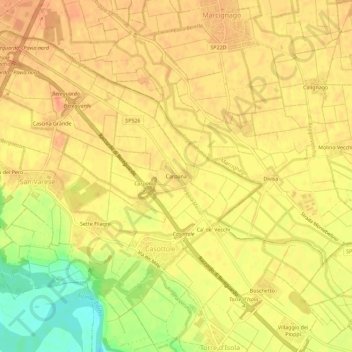 Topografische Karte Carpana, Höhe, Relief