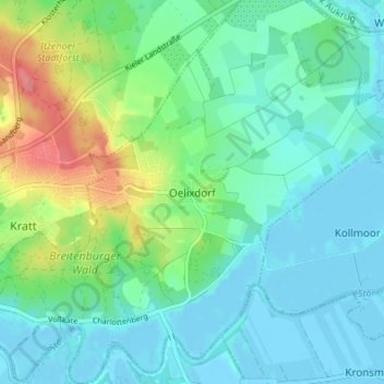 Topografische Karte Oelixdorf, Höhe, Relief