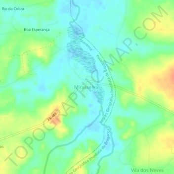 Topografische Karte Mirasselvas, Höhe, Relief