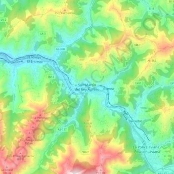Topografische Karte San Martín del Rey Aurelio, Höhe, Relief