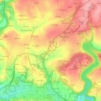 Topografische Karte Keraéron, Höhe, Relief