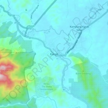 Topografische Karte Karak, Höhe, Relief