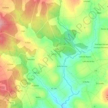 Topografische Karte San Fiz, Höhe, Relief