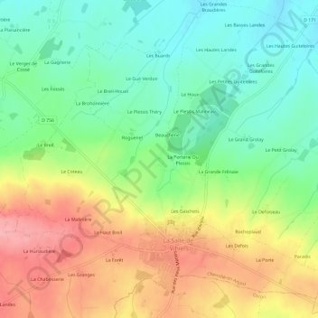 Topografische Karte La Grande Touche, Höhe, Relief