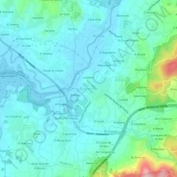 Topografische Karte Barrantes, Höhe, Relief