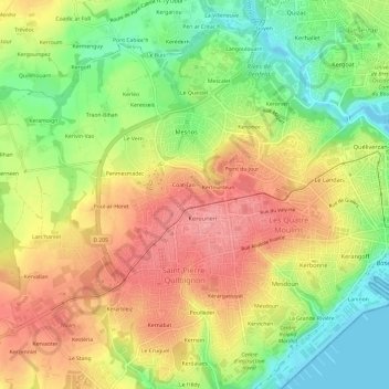 Topografische Karte Keranroux, Höhe, Relief