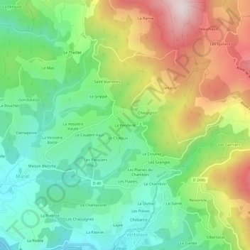 Topografische Karte La Penderie, Höhe, Relief