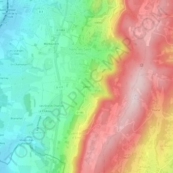 Topografische Karte Cessia, Höhe, Relief