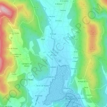 Topografische Karte A Serra de Outes, Höhe, Relief