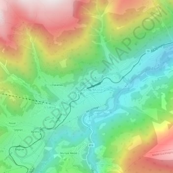 Topografische Karte Disentis, Höhe, Relief